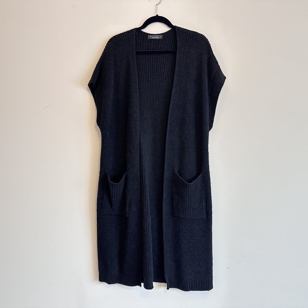 Simons Contemporaine Long Black Open Cardigan | Wool and Alpaca Blend